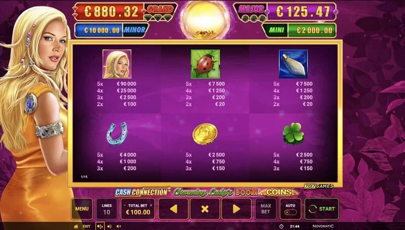 Cash Connection - Charming Lady's Boom Coins - mini-joc Boom Spins pe o grilă extinsă